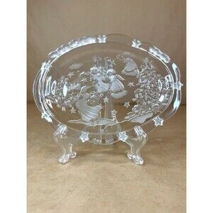 Mikasa "Holiday Lights" Vintage Clear & Frosted Glass Oval Sweet Plate Angels
